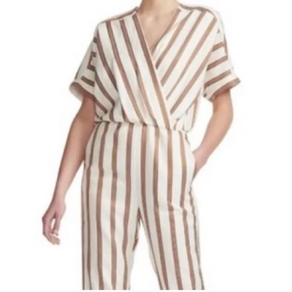 Maje Pieni wrap-effect striped twill jumpsuit - Size 40/US 8 - Picture 2 of 14